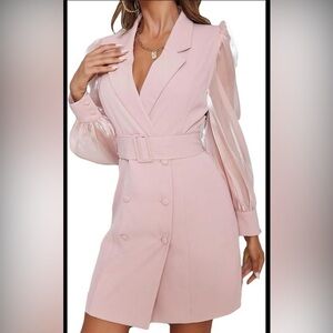 Chic Blush Double-Breasted Long Sleeve Dress Size M